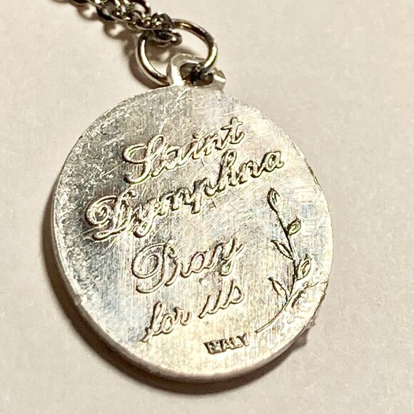 Vintage St Dymphna Necklace Irish Catholic Patron Saint Mental Health Medal 18" - Picture 6 of 12